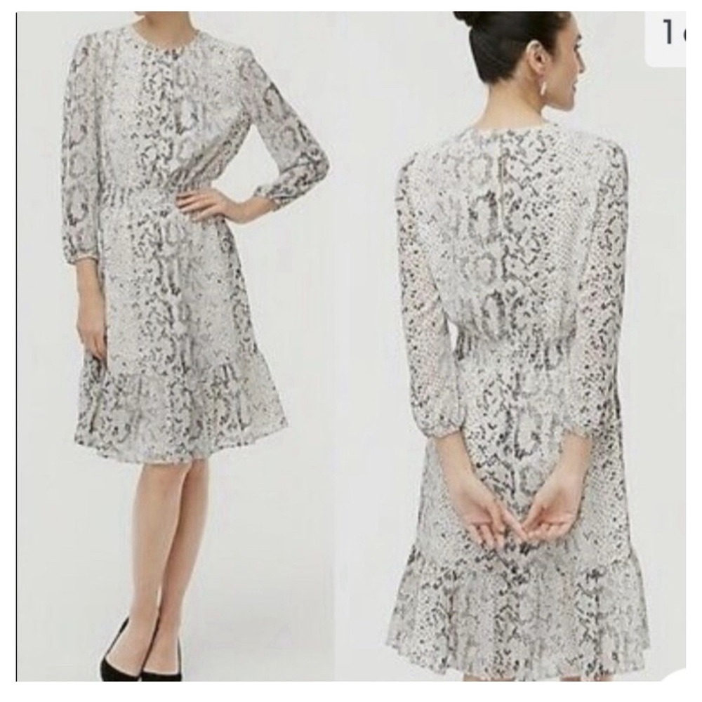 J.Crew snake print Dress ruffle tiered‎ balloon sleeve size medium